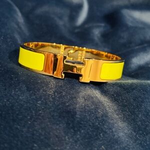 Hermes Gold-Tone Bracelet with Bright Yellow Enamel